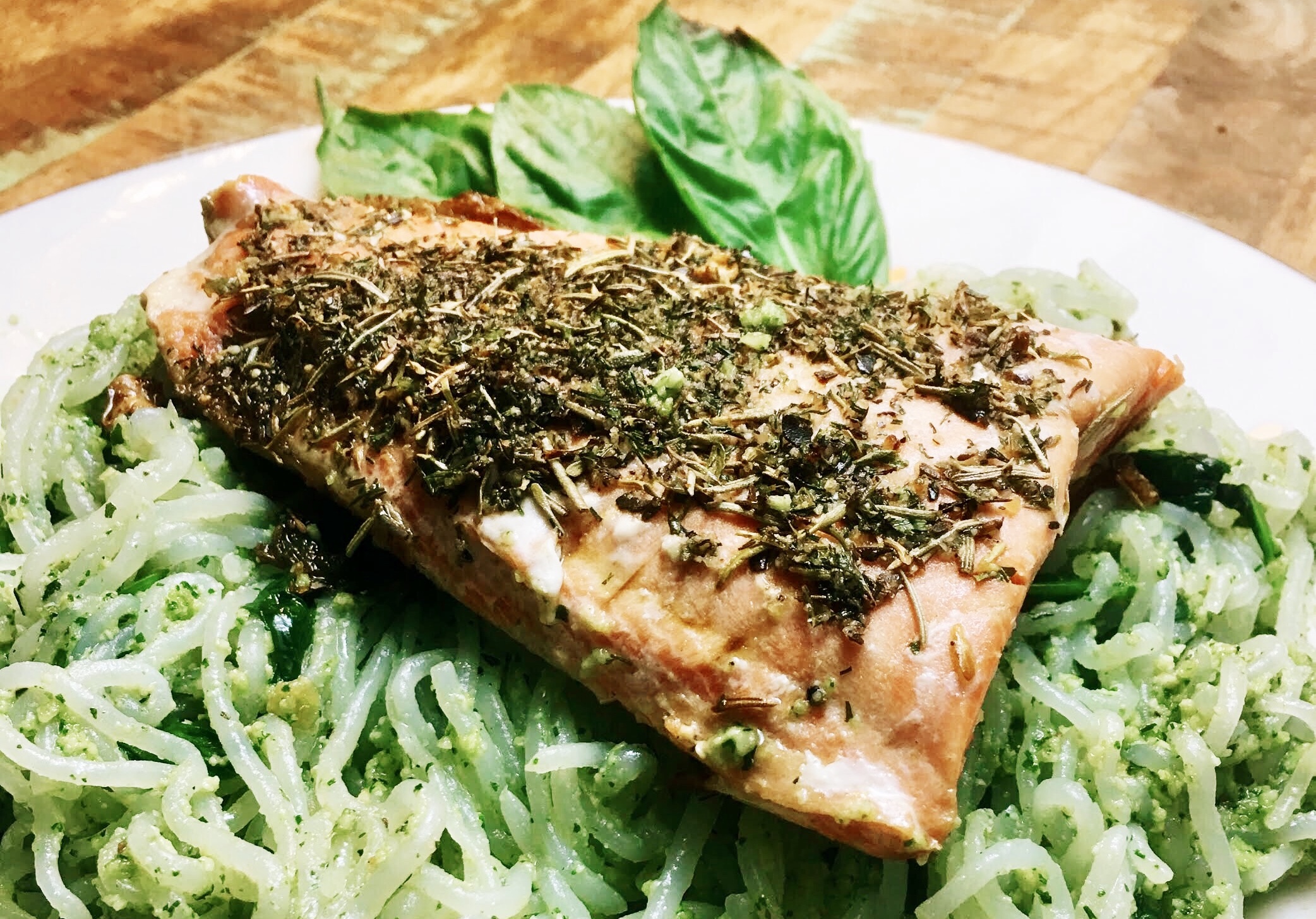 Keto Pesto Pasta With Zesty Salmon